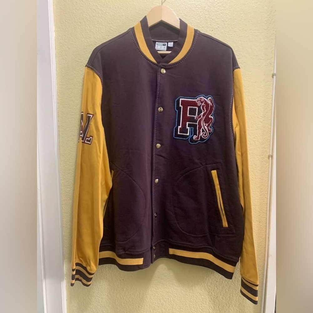 Puma Letterman Style Jacket USC Brown Red Gold Mens sz XL New w/ tags